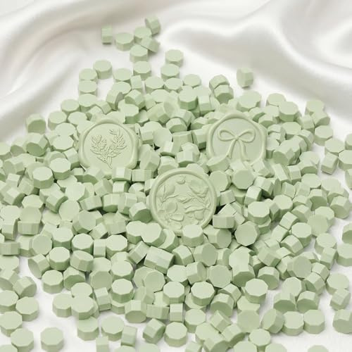 UNIQOOO 180 Pcs Sage Green Sealing Wax Beads Nuggets for Wax Seal Stamp, Great for Embellishment of Cards Envelopes, Wedding Invitations, Wine Packages, Gift Ideas