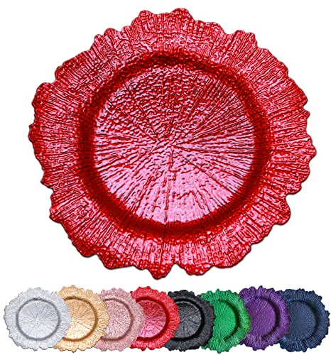 Red Reef Charger Plates,Set of 10,13 Red Chargers for Dinner Plates
