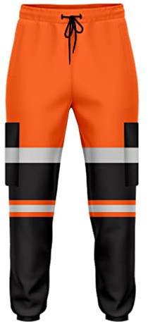 Pantaloni della Tuta da Lavoro da Uomo di Tendenza Babz ad Alta visibilità con Polsini con Nastro Riflettente Bicolore Arancione/Nero