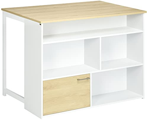 HOMCOM Mesa de Bar Extensible con ala Plegable Mesa de Bistró con Compartimientos de Almacenamiento y 1 Puerta para Cocina Comedor 116x79,5x91 cm Blanco