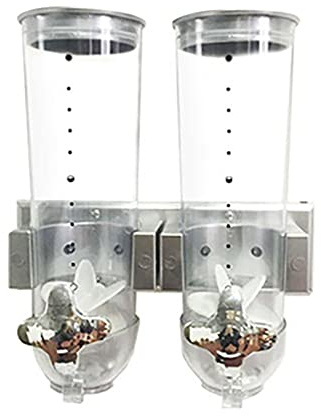 Väggmontering frukostdispenser, 3 l flingdispenser, dubbel spannmålsbehållare, majsflingor, livsmedelsdispenser för müsli, majsflaskor, godis, ABS-plast, 29 x 15 x 30 cm (silver)