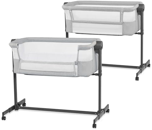KINDERKRAFT Neste UP 2 Lit bébé cododo, Lit Bebe avec Matelas de la Naissance, Réglage de la Hauteur, Facile Adapter au lit du Parent, Pieds réglables, Gris Clair