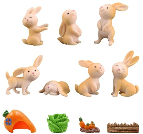 CATELL 11 Piezas Minifiguras Conejo Pascua Adorno de Conejo en Miniatura Figuras Decorativas Pascua Miniatura de Conejo de Resina Ornamento Mini Decoraciones de Conejito para Artículos de Fiesta