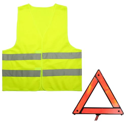 Warndreieck und Warnweste Set, 2 in 1 Set Warnweste und Warndreieck Auto, 360 Grad Reflektierend Warndreieck, Auto Notfalldreieck, Warnweste, für Auto mit Aufbewahrungskoffer, Mehrfarbig