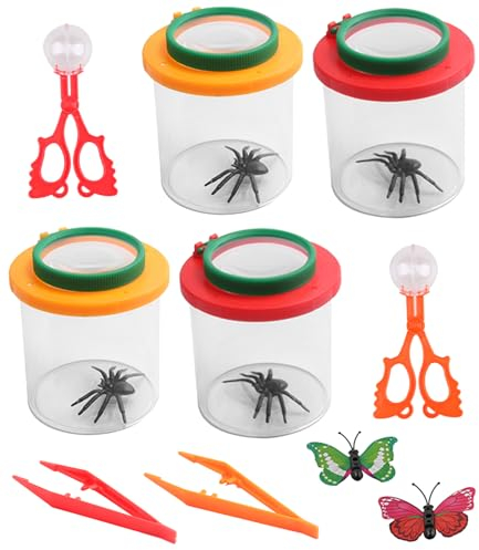 SOSINYA Becherlupe Lupenbecher Set, 4Stück Insekten Viewer, Lupendose Lupenbecher mit Pinzette, Becherlupen für Insekten Beobachtungsbox für ErkundunEntdecke die faszinierende Welt der Insekten (A)