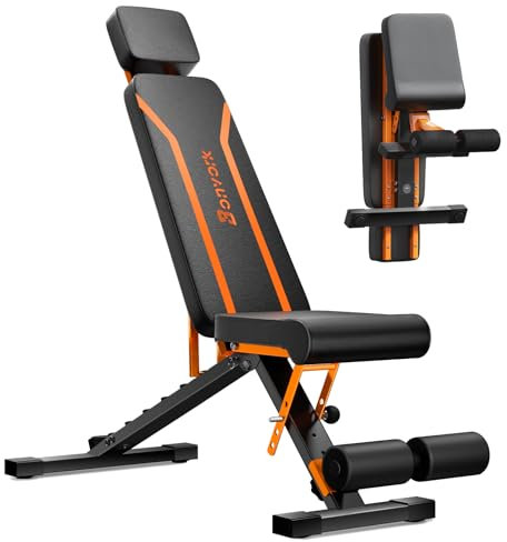 350KG hantelbank klappbar - Bonvork Trainingsbank mit 1,6 MM Verdickter Stahl, Schrägbank für Fitnessstudio zu Hause,hantelbank verstellbar, Flach Rückgang Bankdrücken Bank (with headrest)