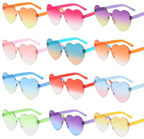 Capaneus 12 Stück Herz Sonnenbrille,Partybrillen Herz,Herzbrille,Sonnenbrille Herzform,Sonnenbrille Kinder Erwachsene für Party Zubehör,Foto Requisiten,Geburtstag,Fasching, Karneval