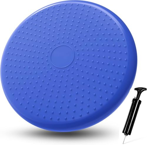 Tuokay 34cm Cojín de Equilibrio con Bomba de Mano, Cojín de Entrenamiento (Extra Gruesa), Disco de Equilibrio para Adultos, Fitness, Pilates y Rehabilitación Blue