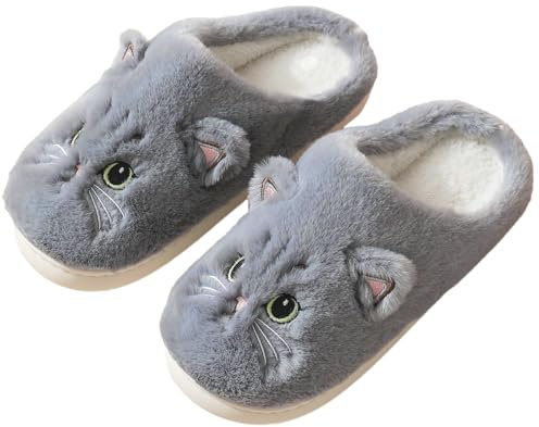 SHAINE Tofflor kvinnor vinter män bomull katt tofflor varma plysch tofflor unisex mjuka bekväma halkfria mysiga tofflor