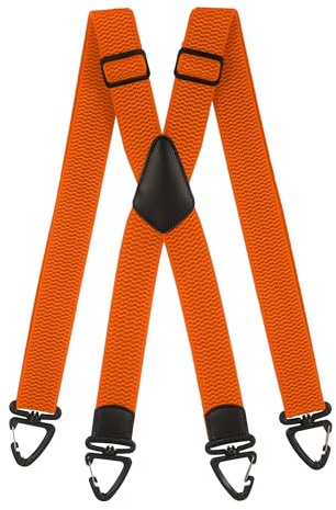 Olata Robuste X-Hosenträger mit Kunststoff-Karabinerhaken – 4 cm Breit, Verstellbar und Unisex. Orange