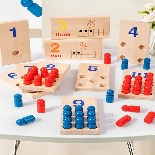 SQAQS 120PCS Bordo Cognitivo Digitale Doppio Lato, Conoscenza del Cinese e dell'inglese, Giochi Montessori 3-6 Anni Giochi in Legno Giocattoli, Giocattoli Matematici per Il Conteggio