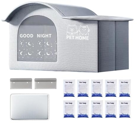 xowwyue Casa refrescante para gatos | Casa refrescante para gatos para el verano al aire libre, refugio de cueva, suministros para mascotas resistentes a la intemperie con paquetes de hielo para