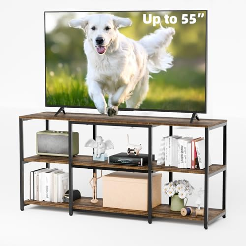 Aquzee TV Stand, 125 cm TV Stand Cabinet, 3 Tier Wooden TV Console Table Unit with Storage, Rustic Entertainment Unit with Open Shelves and Remove Shelf for Living Room