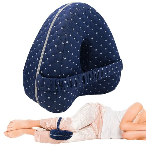 Vidoxdu Cuscino per ginocchia per chi dorme sul fianco, ergonomico in memory foam, con cintura e rivestimento rimovibile e lavabile, supporto per ginocchia, gambe e schiena (blu)