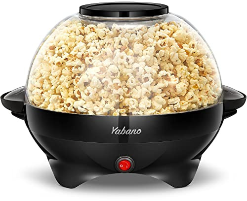 5 L popcornmaskin för hem, 800 W, med socker och olja, avtagbar non-stick-kokplatta, automatisk blandare, transparent lock som serveringsskål, lätt att rengöra (svart)