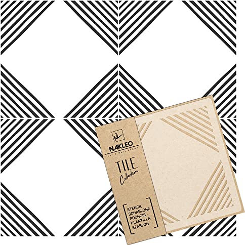 NAKLEO Maior Tile Reusable Plastic Stencil - 33x33cm / 13” x 13” - Lines Handpainted Square - Moroccan Geometric - Paver Block Concrete Floor Wall Painting Template Wood