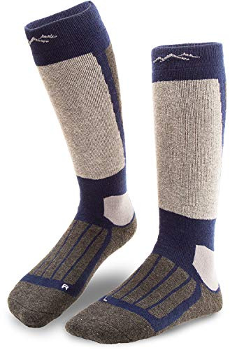 gipfelsport Chaussettes de ski en laine mérinos, hauteur genou – Taille 45–47, Marine, Lot de 1 paire – Homme, Femme, Enfant – chaudes et rembourrées pour ski et snowboard