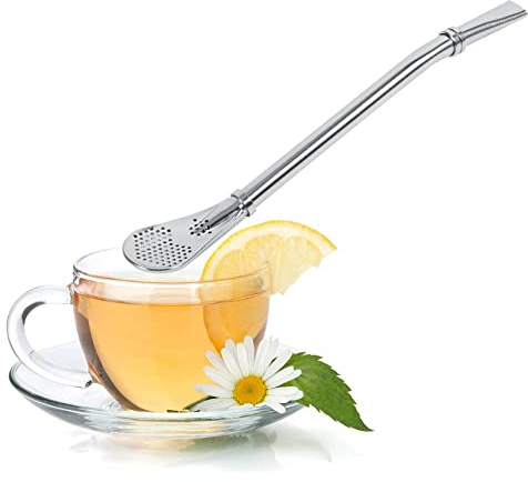 Pailles de Bombillas RréutilisablesPailles à cuillère pour Thé Café Limonade Jus Cocktails, 6,18 pouces de long, Cuillère à Paille Filtrante en Acier Inoxydable Straws