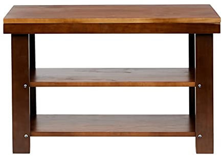 Amazon Basics Panca portaoggetti da ingresso, in legno di pino massiccio, scarpiera, a 3 livelli, per corridoio, in legno di pino massiccio, Espresso, 70 x 26 x 45 cm