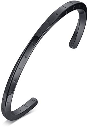 VNOX Wikinger Schmuck-Mobius Cuff Armreif für Herren Damen Edelstahl Viking Runes of Nordic Amulett Armband für Herren,Wikinger Fans Schmuck Geschenk,Schwarz,Durchmesser 64mm