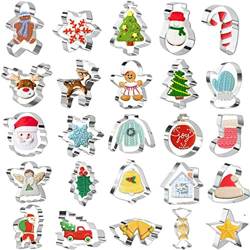 Christmas Cookie Cutters Set of 25 - Christmas Xmas Biscuit Cutters Gingerbread Man Snowflake Christmas Tree Shapes Stainless Steel for Baking