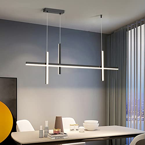 LED Pendelleuchte Esstisch Hängelampe Dimmbar Kreativ Design Hängeleuchte Küche Modern Deckenleuchte Esstischlampe Küchenlampe Pendellampe für Esszimmer Büro Wohnzimmer Arbeitszimmer (Schwarz, L120cm)