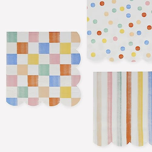 Meri Meri Colourful Pattern Napkins (Pack of 16), Disposable Paper Napkis, Thick & Sturdy 3-Ply Paper