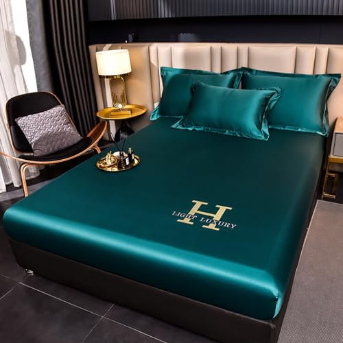 JIANINGHOME Spannbettlaken 180x220,Satin Spannbettlaken Glatt Seide Glanzsatin Bettlaken Boxspringbett Topper Microfaser Spannbetttuch für Matratze