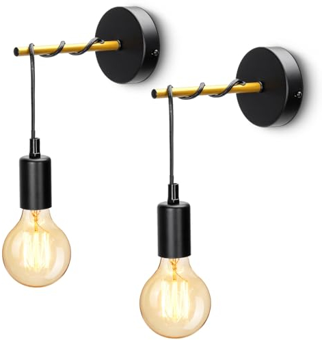 Aigostar Pack de 2 Lámparas de Pared, Aplique Interior Negro con Diseño de Cuerda Enrollada, Casquillo E27 Max.40W, Estilo Industrial Vintage (Bombillas no Incluidas)