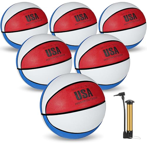 Junkin 6 Pcs Size 6 Rubber Basketball Bulk with Pump Training Basketball Set Official Indoor Outdoor Basket Ball Training Streetball for Game School PE Class Practice Kid Youth Teen Sport Gift