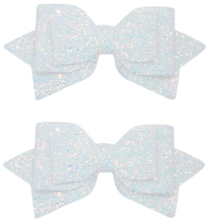 Multicolor Sparkling 5 Inch Glitter Hair Bows - Set of 2 Alligator Clips for Girls, Teens, Toddlers（White）