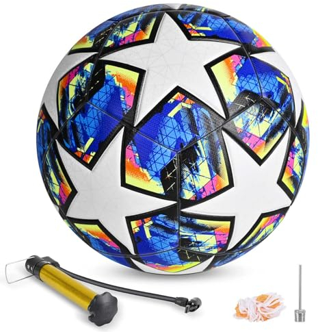 Fxznacbh Fussball Ball Fußball Fans Artikel Fussball-Liebhaber Geburtstag Geschenk Regelmäßige größe 5 Football mit Pumpe,Blau und Weiß
