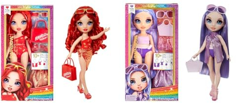 Rainbow High Swim & Style - Ruby (Rot) - 28 cm Große Puppe mit Schimmerndem Pareo & Swim & Style - Violet (Lila) - 28 cm Große Puppe mit Schimmerndem Pareo