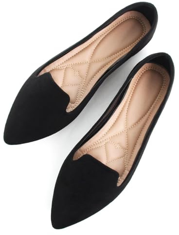 SAILING LU Flats Shoes Women Comfortable Slip on Pointy Toe Ballerina Walking Flats Shoes Black 41(9)