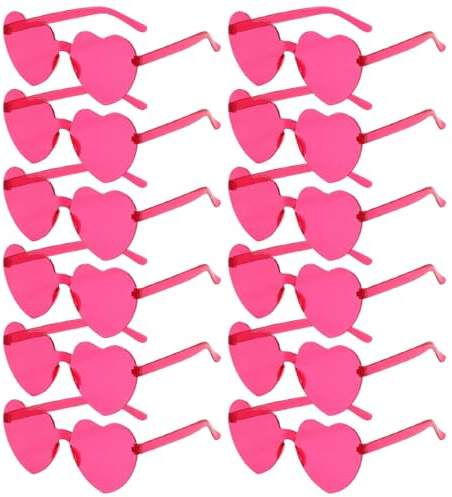 Sprinlot 12 Paia Rosa scuro Occhiali da Sole Cuore, Occhiali Divertenti per Feste di Compleanno Carnevale Festa Cosplay