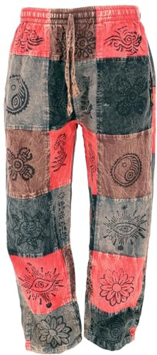 GURU SHOP lapptäcke stonewash yogabyxor, unisex Goa-bomullsbyxor, män, bomull, röd, 50