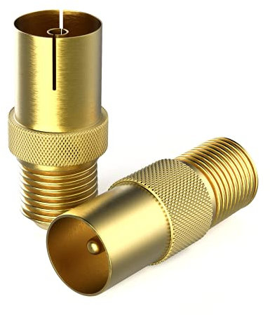 RedStar24 SAT Adapter Vergoldet - F-Kupplung auf Koax-Stecker & Buchse IEC, SAT zu Antennenkabel-Umwandler, Hochwertiges 2er Adapter-Set für F-Kupplung und Koax-Anschlüsse, Ideal für TV und Receiver