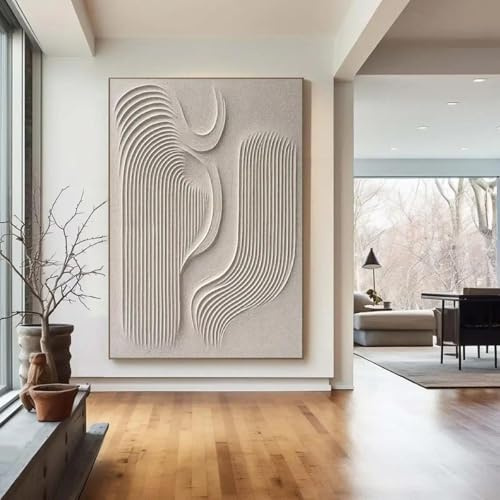 XINBAO Grande Dipinto 3D, Pittura Astratta in Gesso Beige su Stampa Tela, Arte Murale Moderna Minimalista, 35x50 cm Senza Cornice