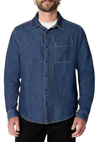 Amazon Essentials Camisa Vaquera Abotonada de Manga Larga de Corte Estándar Hombre, Piedra Lavado Medio, S