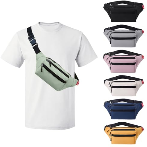 Risipu Bauchtasche für Herren und Damen, leicht, wasserabweisend, mit verstellbarem Gürtel und 3 Reißverschlusstaschen, modische Bauchtasche für Reisen, Laufen, Wandern, Radfahren, grün, 33 x 7.02 x