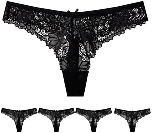 MUYAPAY 5 Pezzi Mutande da Donna in Cotone Pizzo Intima Sexy Traspiranti Confezione Perizoma Cuciture Mutandine Traspiranti Confortevoli Tanga in Pizzo Senza Cuciture Perizoma
