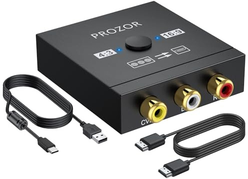 PROZOR Convertitore da RCA a HDMI, convertitore da AV a HDMI 1080p con conversione 16:9/4:3, mini adattatore CVBS audio video composito supporta PAL/NTSC per Wii/PS1/PS2/N64