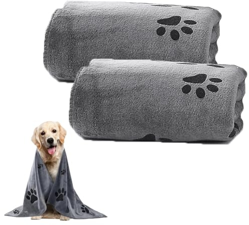 TENGWA 2 Pezzi Asciugamano Cane Asciugatura Rapida Accessori Cani Super Assorbenti 50 * 100 CM Asciugamani Cani in Microfibra Grigia Morbida Adatti per Cani e Gatti di Taglia Grande Media e Piccola
