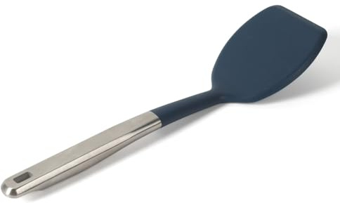 Calphalon Prime Stainless Steel Turner with Navy Blue Silicone Head, Heat Resistant Kitchen Spatula for Flipping, Cooking, Grilling, and Serving, Durable Non Scratch Cooking Utensil