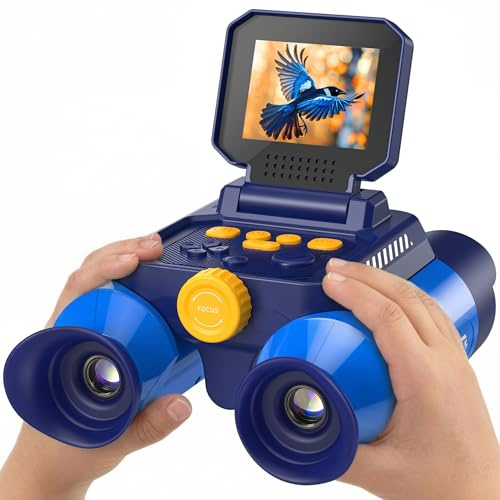 Binoculars for Kids with Night Vision, Ahalfcit 2.4 HD Screen & 10X Zoom for Photo and Video - Outdoor Adventure Binoculars Bird Watching, Camping, Hiking, Gifts for Kids Ages 4+ (Blue)
