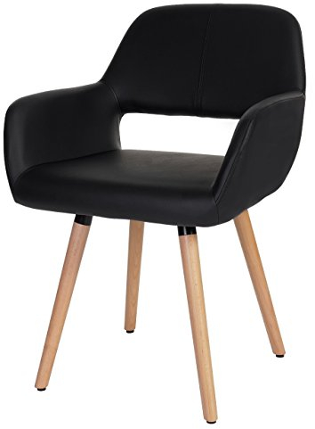 Mendler Esszimmerstuhl HWC-A50 II, Stuhl Küchenstuhl, Retro 50er Jahre Design - Kunstleder, schwarz, helle Beine