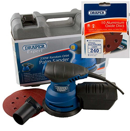 Draper 41458 Expert Random Orbit Palm Sander with Ten 64040 SD5V 125mm 240 Grit Hook and Loop Sanding Discs