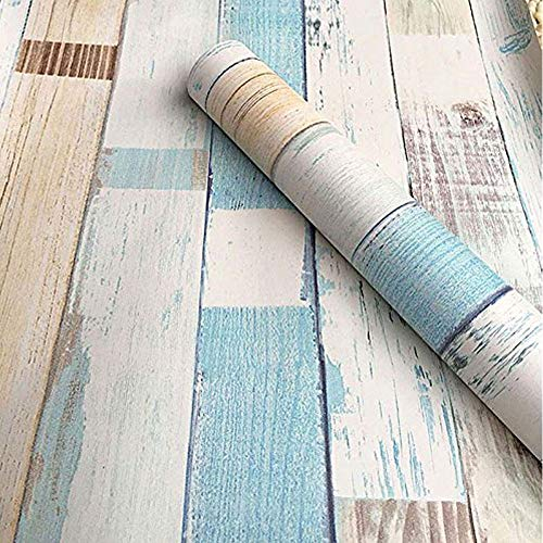 LEPENDOR Beach Wood Contact Paper Peel and Stick Wallpaper Easily Removable Printed Stick Wall Paper Decorative Self Adhesive Shelf Drawer Liner Roll - 0.45 x 3 m, Lake Green