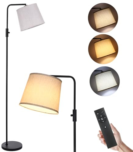 Neoglint Lampada da Terra ad Arco da 1.67 m, Piantana LED Dimmerabile 10 w, 950 lm, Piantane da Salotto Vintage Con Telecomando/Lampadina - Paralume In Tessuto Beige - Attacco E27 - Nero