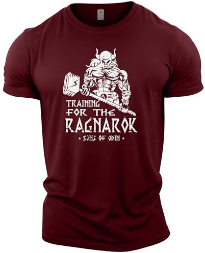 Gymtier Sons of Odin Training for Ragnarok Vikings T-Shirt pour Homme pour palestre, musculation, Allenamento, Sollevamento Pesi, Bordeaux, XL